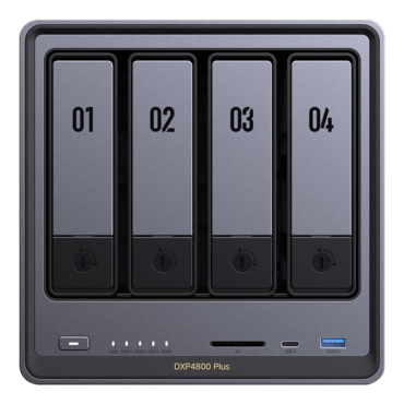 DXP4800 Plus, 4-bay NAS Server, Intel® Pentium® Gold 8505 5-core 4.40GHz processor, 8GB DDR5 RAM, SATA 6Gb/s, M.2 NVMe / 2, 10GbLAN / 1, 2.5GbLAN / 1, Type-A USB 3.2 / 2, 120W PSU
