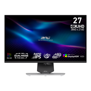 MPG 274URDFW E16M, DisplayHDR™ 1000, 27" Rapid IPS, 3840 x 2160 (4K UHD), 0.5 ms, Dual Mode 160Hz/320Hz, FreeSync™ Premium Gaming Monitor