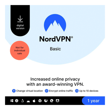 NordVPN Basic, Premium VPN Service - 10 Devices, 1 Year