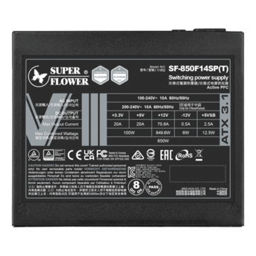Leadex VIII Platinum PRO, Cybenetics Platinum 850W, ECO Mode, Fully Modular, ATX Power Supply