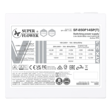 Leadex VIII Platinum PRO White, Cybenetics Platinum 850W, ECO Mode, Fully Modular, ATX Power Supply