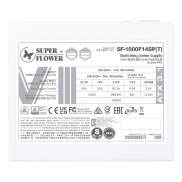 Leadex VIII Platinum PRO White, Cybenetics Platinum 1000W, ECO Mode, Fully Modular, ATX Power Supply