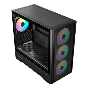 ATHENA E5M, Tempered Glass, No PSU, microATX, Black, Mid Tower Case