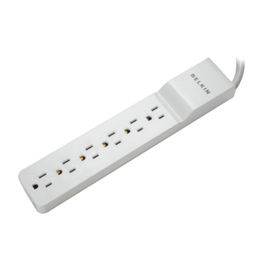 BE106000-04, 6 Outlets, 4-ft cord, 125V/15A, White, Surge Protector