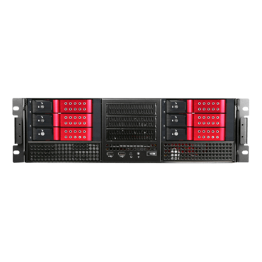 E306L-DE6RD, Red HDD Handle, 2x 5.25&quot;, 3x 3.5&quot; Drive Bays, 6x 3.5&quot; Hotswap Bays, No PSU, E-ATX, Black/Red, 3U Chassis