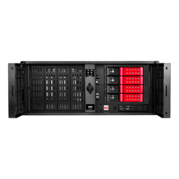 D Storm D407P-DE4RD, Red HDD Handle, 4x 5.25&quot;, 2x 3.5&quot; Drive Bays, 4x 3.5&quot; Hotswap Bays, No PSU, ATX, Black/Red, 4U Chassis