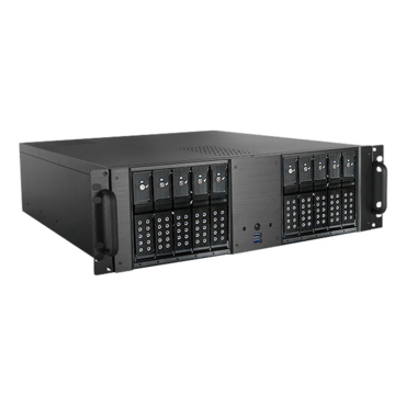 D-3100HN, Black HDD Handle, 10x 3.5&quot; Hotswap Bays, No PSU, ATX, Black, 3U Chassis