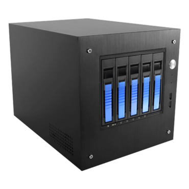 S-35-B5BL, Blue HDD Handle, 5x 3.5&quot; Hotswap Bays, 1x 2.5&quot; Drive Bay, No PSU, Mini-ITX, Black/Blue, Storage Mini Tower