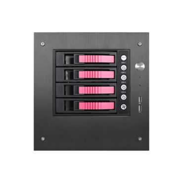 S-35-B4RD, Red HDD Handle, 4x 3.5&quot; Hotswap Bays, 1x 2.5&quot; Drive Bay, No PSU, Mini-ITX, Black/Red, Storage Mini Tower